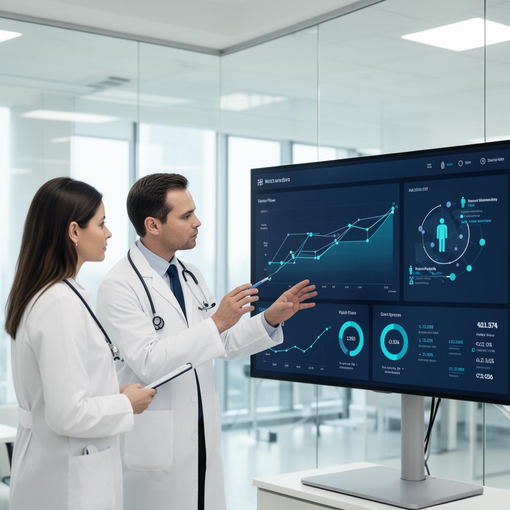 Gestor e médico analisando dashboard de indicadores hospitalares